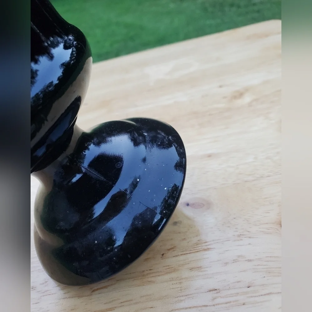 Vintag Redskins Washington Black Glass Amethyst Urn‎ Footed Vase Candle Holder